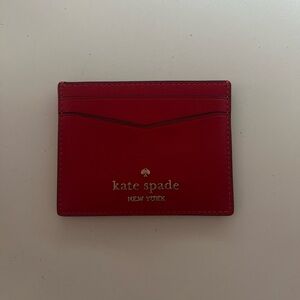 kate spade red leather card wallet with gold logo